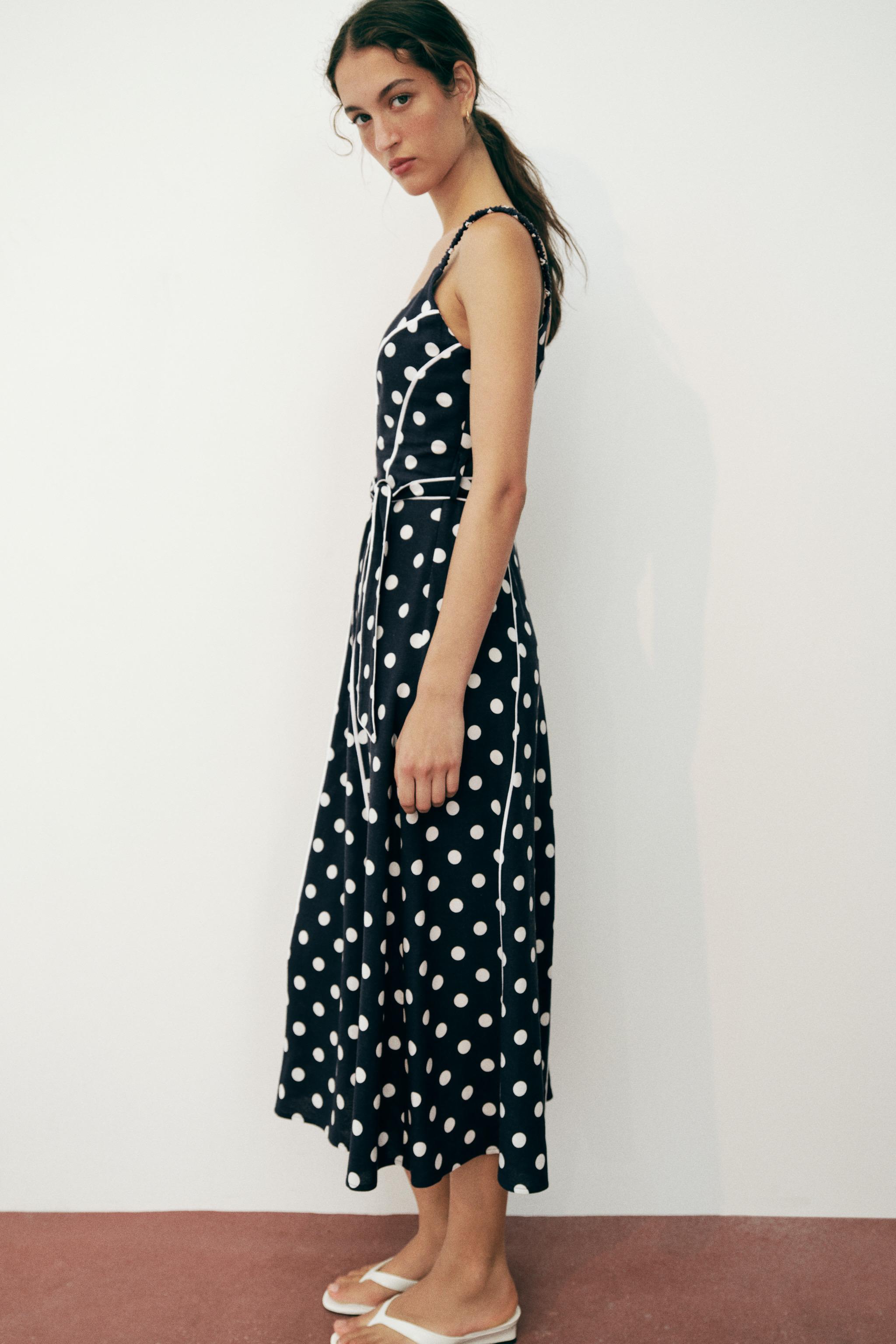 POLKA DOT BELTED MIDI DRESS